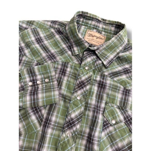 Wrangler Other - Wrangler Western Snap Shirt Men's Plaid Green Long Sleeve Casual Button‎ Up XXL